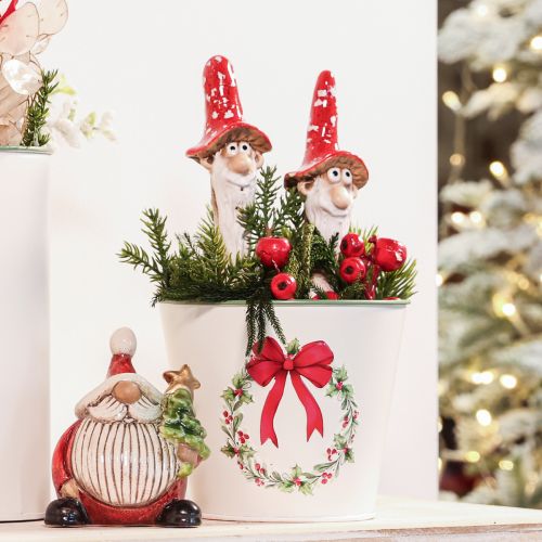 Figurka krasnala do przyklejania, z długą brodą i kapeluszem w kształcie grzyba, dekoracja, 17cm, 2 szt. | Floristik24.pl
