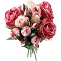 Floristik24 Sztuczne róże Różowe sztuczne róże Dekoracyjny bukiet 29cm 12szt
