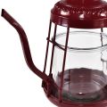 Floristik24 Świecznik na tealighty, szklana latarnia, czajniczek, czerwony, Ø15cm, W26cm