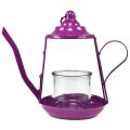 Floristik24 Świecznik na tealighty, szklana latarnia, czajniczek, różowy, Ø13cm W22cm