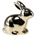 Floristik24 Króliki ceramiczne złoty królik siedzący metalowy wygląd 8,5cm 3szt