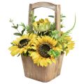 Floristik24 Kompozycja sztucznych kwiatów słonecznika w drewnianej doniczce wys. 31 cm