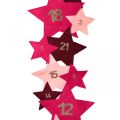 Floristik24 Kalendarz adwentowy do samodzielnego wypełnienia Filcowe gwiazdki różowe, czerwone H2m
