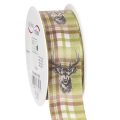 Floristik24 Wstążka dekoracyjna z głową jelenia i wzorem w kratkę, 40 mm x 15 m