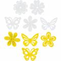 Floristik24 Kwiaty i motyle do rozsypania żółte, białe dekoracja drewniana do rozsypania wiosna 72szt.
