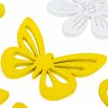 Floristik24 Kwiaty i motyle do rozsypania żółte, białe dekoracja drewniana do rozsypania wiosna 72szt.