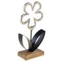 Floristik24 Kwiatowa dekoracja metalowa Srebrna czarna drewniana podstawa 15×30cm