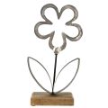 Kwiatowa dekoracja metalowa Srebrna czarna drewniana podstawa 15×30cm | Floristik24.pl
