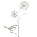 Floristik24 Wtyczka kwiatowa metalowa dekor allium ptaszek biała 20×52cm