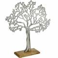 Floristik24 Metalowe drzewo, buk deco na drewnianej podstawie, metal deco silver, drzewo życia, drewno mango