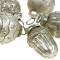 Floristik24 Mini ozdoby choinkowe jesienne owoce i kule masa perłowa, antyczne srebro prawdziwe szkło 3,4–4,4cm 10szt