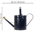 Dekoracyjna konewka, metal w kratkę w kolorze niebieskim i złotym, w stylu retro, do użytku wewnątrz, w ogrodzie lub na balkonie, 65 cm | Floristik24.pl
