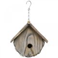 Dekoracyjny domek dla ptaków Drewniana ozdobna budka lęgowa z naturalną korą biała myta wys.23cm szer.25cm