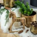 Floristik24 Deco Rocking Horse Wood Solid Christmas Naturalny, Złoty 28×39×9,5cm