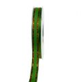 Floristik24 Wstążka dekoracyjna zielona z drucianym brzegiem 15mm 15m