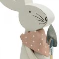 Floristik24 Deco króliczek z łopatą, króliczek chłopiec, dekoracja wielkanocna, drewniany króliczek, króliczek wielkanocny
