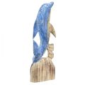 Floristik24 Figurka delfina morska drewniana dekoracja ręcznie rzeźbiona w kolorze niebieskim wys. 59cm