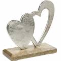 Floristik24 Deco serce srebrne, metalowe serce na drewnie mango, walentynki, dekoracja stołu podwójne serce