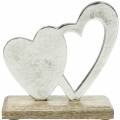 Floristik24 Deco serce srebrne, metalowe serce na drewnie mango, walentynki, dekoracja stołu podwójne serce