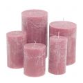 Floristik24 Kolorowe świece antyczne różowe różne rozmiary