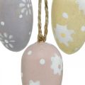 Floristik24 Mini pisanki, drewniane jajka z kwiatami, ozdoba wielkanocna fioletowa, różowa, żółta wys.3,5cm 6szt