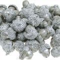 Floristik24 Ozdobne żołędzie srebrne, dekoracja adwentowa, naturalne jesienne owoce, dworek Ø1,5 - 2,5cm L1,5 - 3cm 300g
