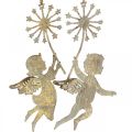 Floristik24 Anioł z dmuchawcem, dekoracja świąteczna, ozdobna zawieszka, metalowa dekoracja złoty antyczny wygląd W16/15cm 4szt