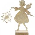 Floristik24 Dekoracyjny anioł z mniszkiem lekarskim, dekoracja adwentowa z metalu, anioł bożonarodzeniowy złoty antyczny wygląd H21cm