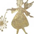 Floristik24 Dekoracyjny anioł z mniszkiem lekarskim, dekoracja adwentowa z metalu, anioł bożonarodzeniowy złoty antyczny wygląd H21cm