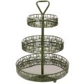 Floristik24 Metalowy stojak na przekąski, zielony, trzypoziomowy, dekoracja jodłowa, okrągły, 49 cm