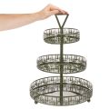 Metalowy stojak na przekąski, zielony, trzypoziomowy, dekoracja jodłowa, okrągły, 49 cm | Floristik24.pl