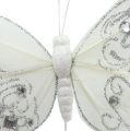 Floristik24 Motyl z piór z dżetami, brokat biały 10,5cm 4szt