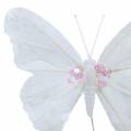 Motyl piórko na druciku 12cm Biały 3szt