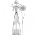 Floristik24 Wiosenna dekoracja, kwiatowa wróżka jako lampion, metalowa dekoracja stołu, elf z białym kwiatkiem wys. 32,5 cm