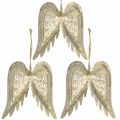 Floristik24 Skrzydła anioła, metalowa ozdoba do zawieszenia, dekoracja choinkowa Złota, antyczna ozdoba o wyglądzie H11,5cm W11cm 3szt.