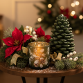Szklany świecznik typu tealight z zimową gałązką jodły, 8 cm, 2 sztuki | Floristik24.pl