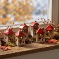 Domek ceramiczny z czerwonym oknem dachowym i sercem - 6 cm - Idylliczna dekoracja do domu i ogrodu - 6 szt | Floristik24.pl