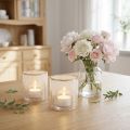 Szklany świecznik typu tealight z kwiatowym wzorem, Ø8cm, wys.9cm, 2 sztuki | Floristik24.pl
