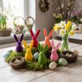 Królik flokowany, kolorowy, wys. 13 cm, mix kolorów, 6 sztuk | Floristik24.pl