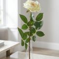 Sztuczna róża, róża dekoracyjna, kwiat jedwabiu kremowy biały, zielony dł.72cm Ø12cm | Floristik24.pl