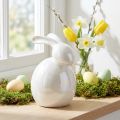 Zajączek ceramiczny, figurka wielkanocna, dekoracja wiosenna, zajączek wielkanocny biały, masa perłowa wys.17cm | Floristik24.pl