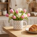 Kubek ceramiczny z serduszkami biało-czerwony Ø9cm H9cm | Floristik24.pl