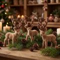 Deco jeleń mini brązowy flokowany 11cm 6 szt | Floristik24.pl