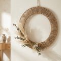 Letnia dekoracja ścienna w stylu boho, juta i metal, Ø49 cm, wisząca dekoracja, wianek z suszonych kwiatów, styl vintage | Floristik24.pl