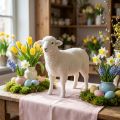 Owca dekoracyjna figura dekoracja stołu Wielkanocna biała flokowana 30×28cm | Floristik24.pl