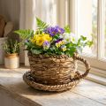 Filiżanka z podstawką, mały koszyczek słomiany, Ø17cm, wys. 13cm | Floristik24.pl