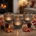 Szklany świecznik typu tealight w kolorze szarym, jesień/zima, Ø7cm, wys.7cm, 6 szt. | Floristik24.pl