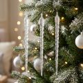 Zimowe sople dekoracyjne do zawieszenia przezroczyste srebrne 28cm 3szt | Floristik24.pl