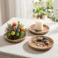Talerze drewniane z kwiatami i motylami, kolor naturalny różowy, Ø15cm, 3 sztuki | Floristik24.pl