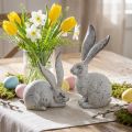 Dekoracyjny króliczek, figurka ogrodowa o wyglądzie betonu, shabby chic, dekoracja wielkanocna ze srebrnymi akcentami wys. 21/14 cm, 2 szt. w zestawie | Floristik24.pl